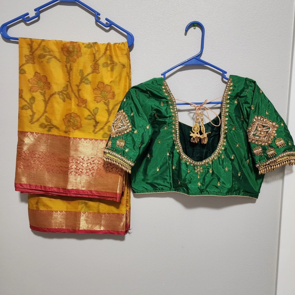 Beautiful saree paired with work crop top/blouse